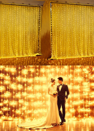 Lichtervorhang 3M × 5M mit 1500 Premium-LEDs, Schwarzes Kabel, Warm Licht, Verbindbar 18M, für Außen