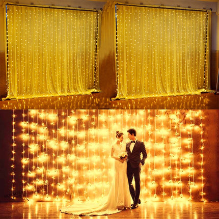 Lichtervorhang 3M × 5M mit 1500 Premium-LEDs, Schwarzes Kabel, Warm Licht, Verbindbar 18M, für Außen