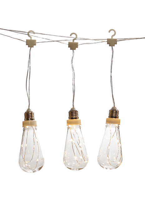 Lichterkette 3,6M mit 10 Glühbirnen mit 100 Mini-LEDs, Durchsichtig Kabel, Warm Licht, Strombetrieben, für Außen