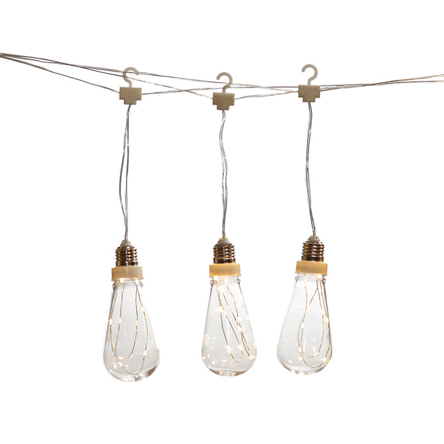 Lichterkette 3,6M mit 10 Glühbirnen mit 100 Mini-LEDs, Durchsichtig Kabel, Warm Licht, Strombetrieben, für Außen