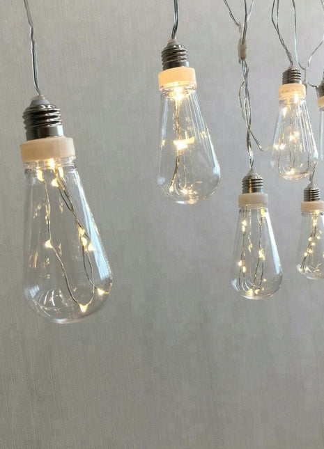 Lichterkette 3,6M mit 10 Glühbirnen mit 100 Mini-LEDs, Durchsichtig Kabel, Warm Licht, Strombetrieben, für Außen