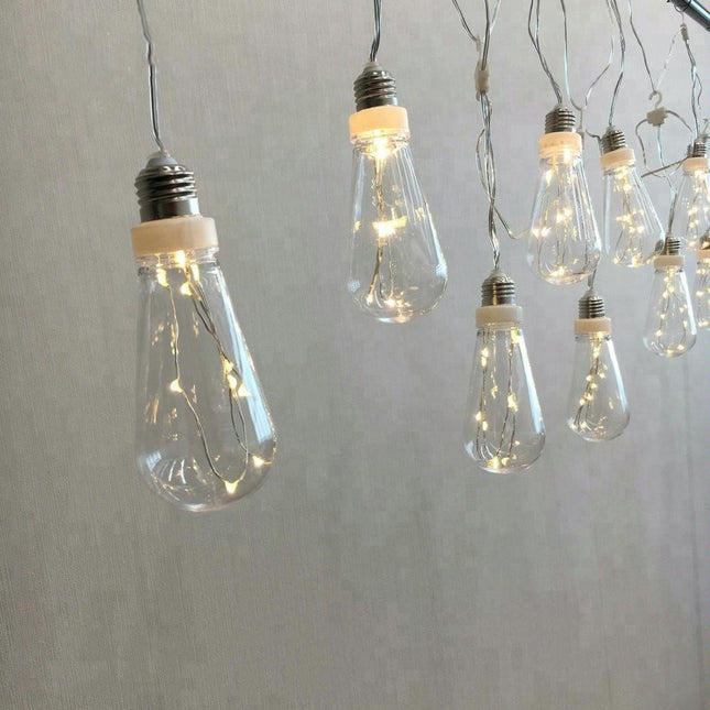 Lichterkette 3,6M mit 10 Glühbirnen mit 100 Mini-LEDs, Durchsichtig Kabel, Warm Licht, Strombetrieben, für Außen