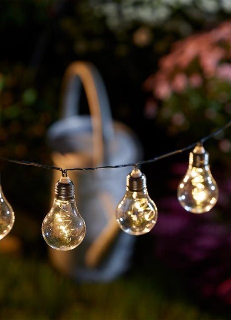 Party Lichterkette 2M mit 10 Glühbirnen mit 50 Mini-LEDs, Durchsichtig Kabel, Warm Licht, Batteriebetrieben, für Außen