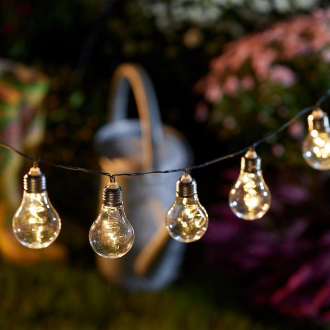 Party Lichterkette 2M mit 10 Glühbirnen mit 50 Mini-LEDs, Durchsichtig Kabel, Warm Licht, Batteriebetrieben, für Außen