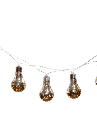 Party Lichterkette 2M mit 10 Silber Glühbirnen mit 50 Mini-LEDs, Durchsichtig Kabel, Warm Licht, Batteriebetrieben, für Außen