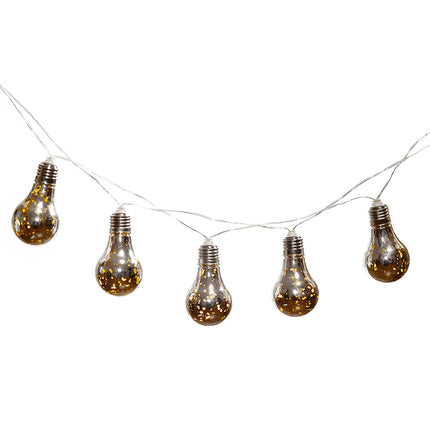 Party Lichterkette 2M mit 10 Silber Glühbirnen mit 50 Mini-LEDs, Durchsichtig Kabel, Warm Licht, Batteriebetrieben, für Außen