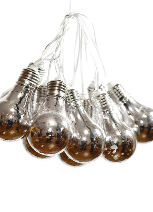 Party Lichterkette 2M mit 10 Silber Glühbirnen mit 50 Mini-LEDs, Durchsichtig Kabel, Warm Licht, Batteriebetrieben, für Außen