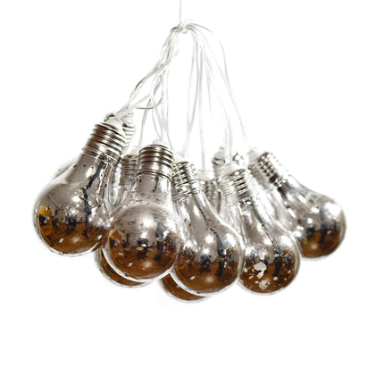 Party Lichterkette 2M mit 10 Silber Glühbirnen mit 50 Mini-LEDs, Durchsichtig Kabel, Warm Licht, Batteriebetrieben, für Außen