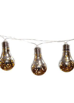 Party Lichterkette 2M mit 10 Silber Glühbirnen mit 50 Mini-LEDs, Durchsichtig Kabel, Warm Licht, Batteriebetrieben, für Außen