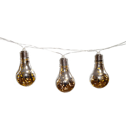 Party Lichterkette 2M mit 10 Silber Glühbirnen mit 50 Mini-LEDs, Durchsichtig Kabel, Warm Licht, Batteriebetrieben, für Außen