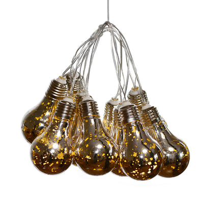 Party Lichterkette 2M mit 10 Silber Glühbirnen mit 50 Mini-LEDs, Durchsichtig Kabel, Warm Licht, Batteriebetrieben, für Außen
