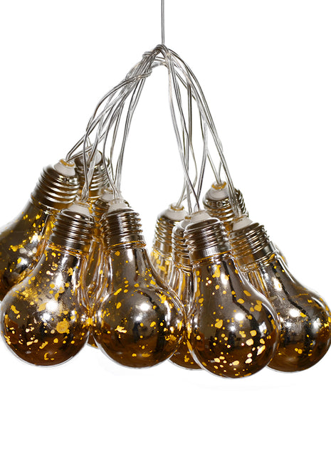 Party Lichterkette 2M mit 10 Silber Glühbirnen mit 50 Mini-LEDs, Durchsichtig Kabel, Warm Licht, Batteriebetrieben, für Außen