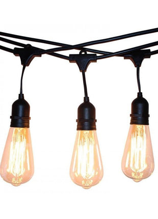 Lichterkette 15M mit 15 Pendel Glühbirnen E27, 25W, Glas, Dimmbar, Schwarzes Kabel, Warm Licht, Verbindbar 60M, für Außen