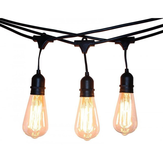 Lichterkette 15M mit 15 Pendel Glühbirnen E27, 25W, Glas, Dimmbar, Schwarzes Kabel, Warm Licht, Verbindbar 60M, für Außen