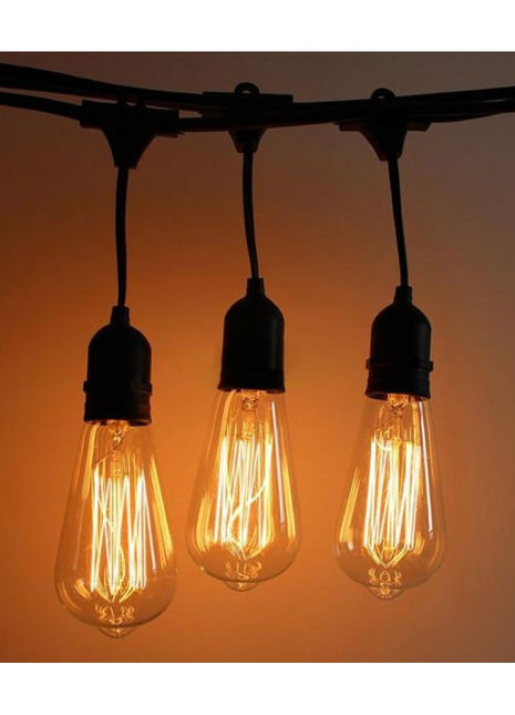 Lichterkette 15M mit 15 Pendel Glühbirnen E27, 25W, Glas, Dimmbar, Schwarzes Kabel, Warm Licht, Verbindbar 60M, für Außen