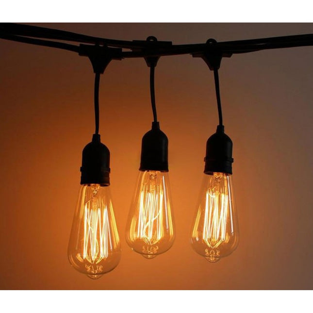 Lichterkette 15M mit 15 Pendel Glühbirnen E27, 25W, Glas, Dimmbar, Schwarzes Kabel, Warm Licht, Verbindbar 60M, für Außen
