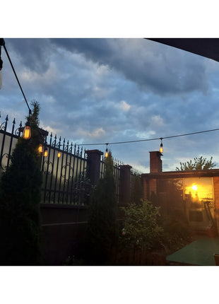 Lichterkette 15M mit 15 Pendel Glühbirnen E27, 25W, Glas, Dimmbar, Schwarzes Kabel, Warm Licht, Verbindbar 60M, für Außen