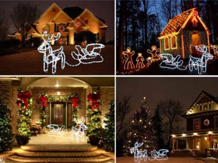 LED Lichtschlauch Dekoration mit Ren und Schlitten, Warm Licht, für Außen