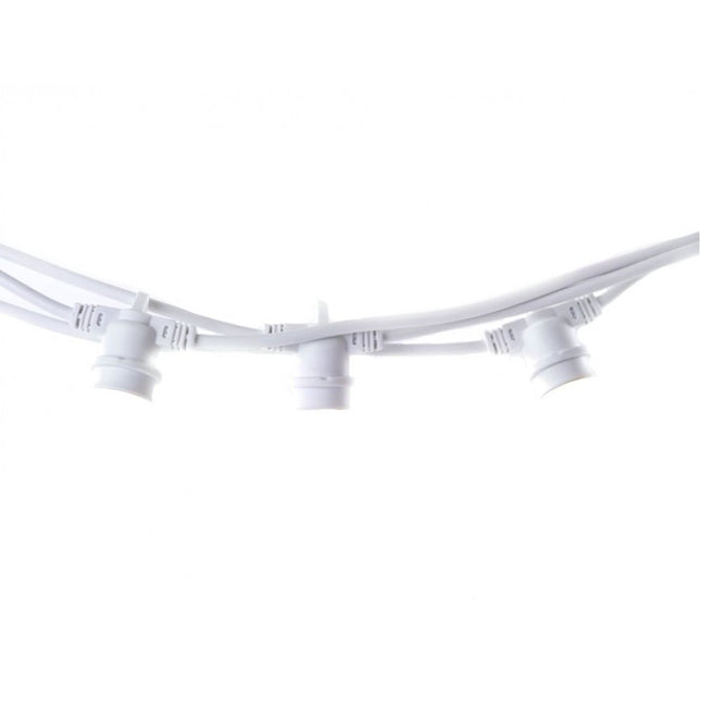 Kabel 5M mit 10 Fassungen E27, Weißes Kabel, Verbindbar max. 1000W,  für Außen