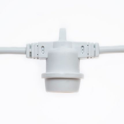 Kabel 15M mit 24 Fassungen E27, Weißes Kabel, Verbindbar max. 700W, für Außen