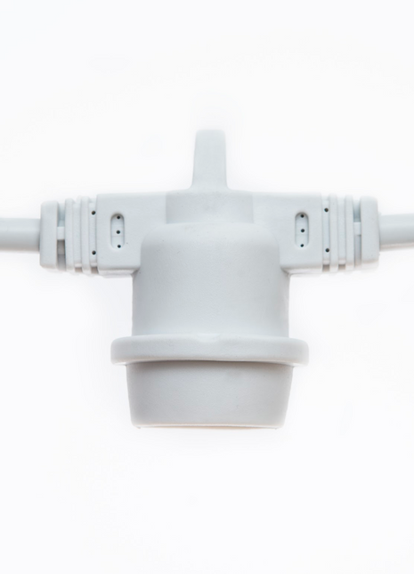 Kabel 15M mit 24 Fassungen E27, Weißes Kabel, Verbindbar max. 700W, für Außen