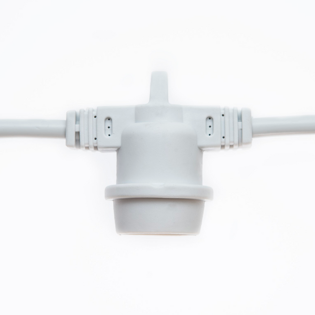 Kabel 15M mit 24 Fassungen E27, Weißes Kabel, Verbindbar max. 700W, für Außen