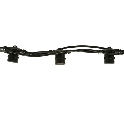 Kabel 15M mit 24 Fassungen E27, Schwarzes Kabel, Verbindbar max. 1000W, für Außen