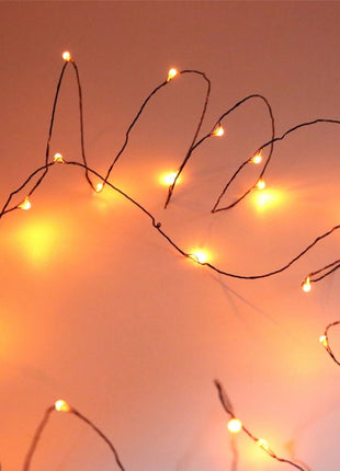 Schwarz-Kupferdraht Lichterkette 10M mit 100 Mini-LEDs, Oranges Licht, für Außen