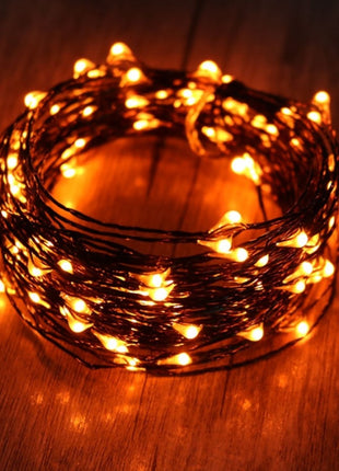 Schwarz-Kupferdraht Lichterkette 10M mit 100 Mini-LEDs, Oranges Licht, für Außen