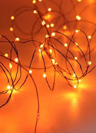 Schwarz-Kupferdraht Lichterkette 10M mit 100 Mini-LEDs, Oranges Licht, für Außen