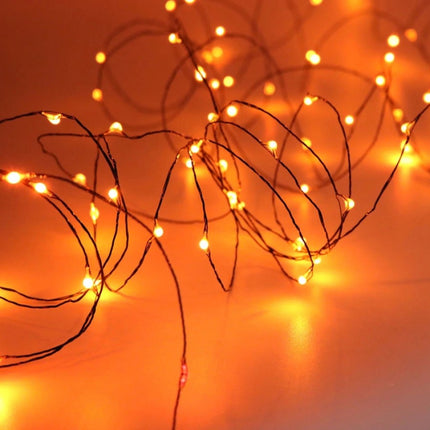 Schwarz-Kupferdraht Lichterkette 10M mit 100 Mini-LEDs, Oranges Licht, für Außen