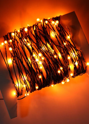 Schwarz-Kupferdraht Lichterkette 10M mit 100 Mini-LEDs, Oranges Licht, für Außen