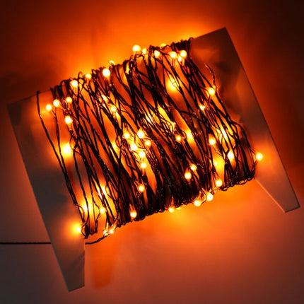 Schwarz-Kupferdraht Lichterkette 10M mit 100 Mini-LEDs, Oranges Licht, für Außen
