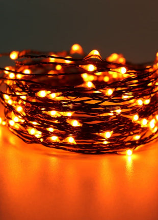Schwarz-Kupferdraht Lichterkette 10M mit 100 Mini-LEDs, Oranges Licht, für Außen