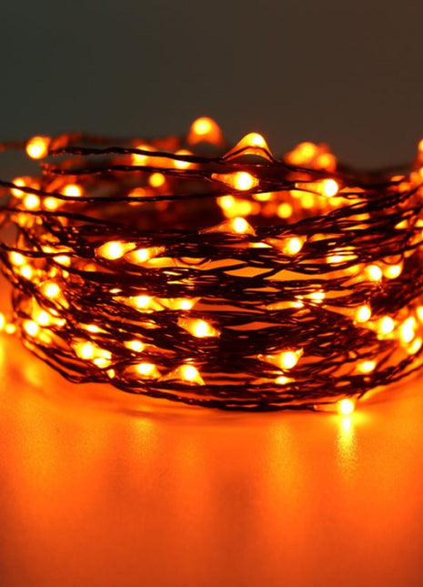 Schwarz-Kupferdraht Lichterkette 10M mit 100 Mini-LEDs, Oranges Licht, für Außen