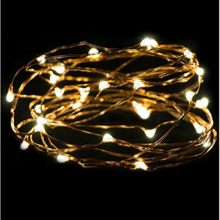 2M Buchsgirlande mit filigranen Blättern mit 20 Mini-LEDs, Warm Licht, Batteriebetrieben