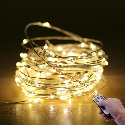 Silberdraht Lichterkette 20M mit 200 LEDs mit Fernbedienung und Batteriebetrieb, Kalt Licht, für Außen