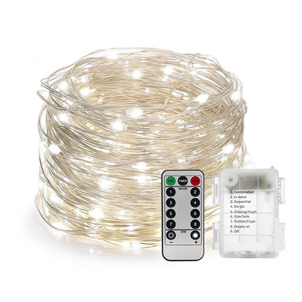 Silberdraht Lichterkette 20M mit 200 LEDs mit Fernbedienung und Batteriebetrieb, Kalt Licht, für Außen