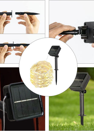 Solar Lichterkette 20M mit 200 Mini-LEDs Silberdraht, 8 Programmen, Warm Licht, für Außen