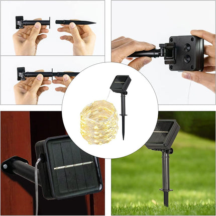 Solar Lichterkette 20M mit 200 Mini-LEDs Silberdraht, 8 Programmen, Warm Licht, für Außen