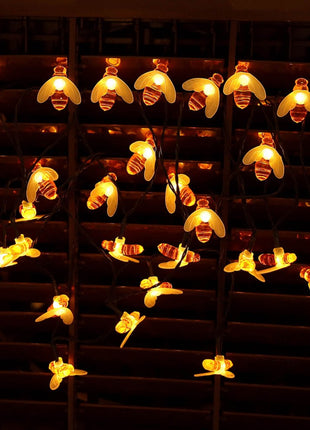 Solar Lichterkette 4,5M mit 30 Bienchen-LEDs, Dunkelgrün Kabel, Warm Licht, für Außen