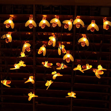 Solar Lichterkette 10M mit 100 Bienchen-LEDs, Dunkelgrün Kabel, Warm Licht, für Außen