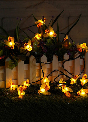 Solar Lichterkette 2,5M mit 20 Bienchen-LEDs, Dunkelgrün Kabel, Warm Licht, für Außen