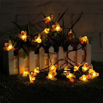 Solar Lichterkette 10M mit 100 Bienchen-LEDs, Dunkelgrün Kabel, Warm Licht, für Außen