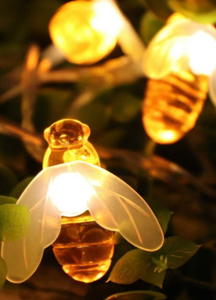 Solar Lichterkette 10M mit 100 Bienchen-LEDs, Dunkelgrün Kabel, Warm Licht, für Außen