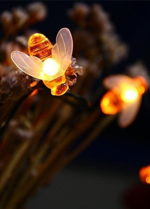 Solar Lichterkette 4,5M mit 30 Bienchen-LEDs, Dunkelgrün Kabel, Warm Licht, für Außen