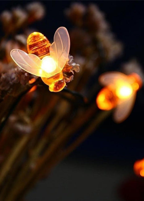 Solar Lichterkette 4,5M mit 30 Bienchen-LEDs, Dunkelgrün Kabel, Warm Licht, für Außen