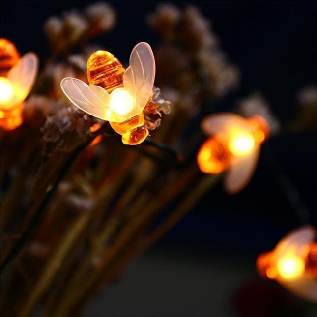 Solar Lichterkette 7,5M mit 50 Bienchen-LEDs, Dunkelgrün Kabel, Warm Licht, für Außen