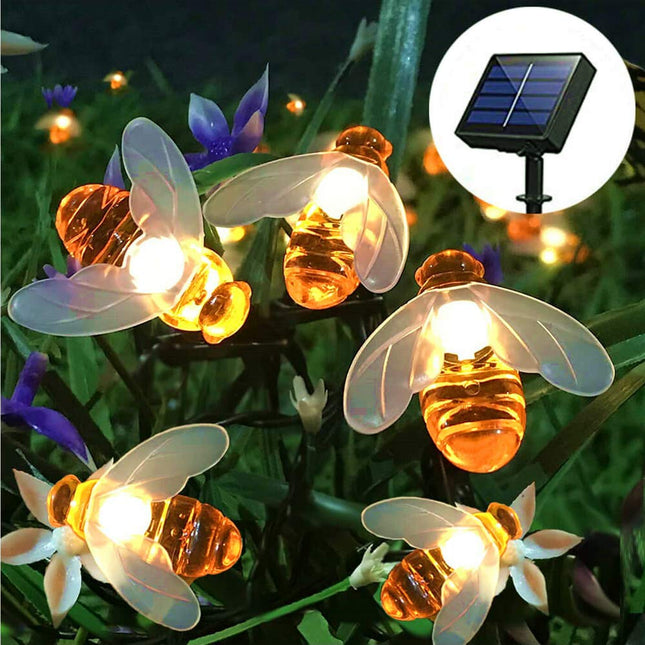 Solar Lichterkette 4,5M mit 30 Bienchen-LEDs, Dunkelgrün Kabel, Warm Licht, für Außen