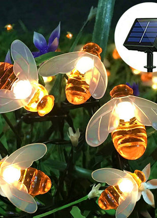 Solar Lichterkette 10M mit 100 Bienchen-LEDs, Dunkelgrün Kabel, Warm Licht, für Außen